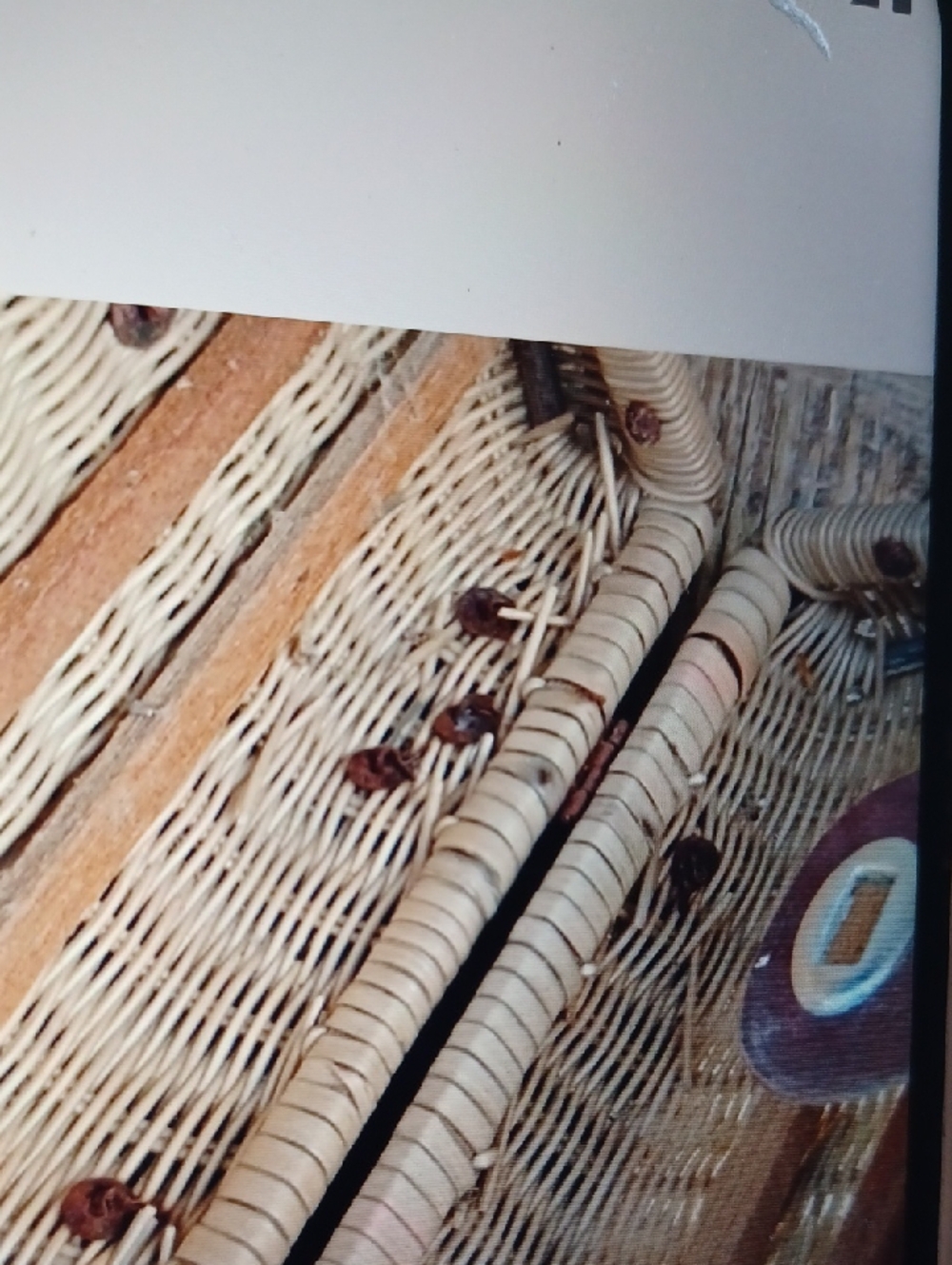 Woven Straw Tote with Brown Leather Trim - Classic Summer Handbag - Picture 4 of 6